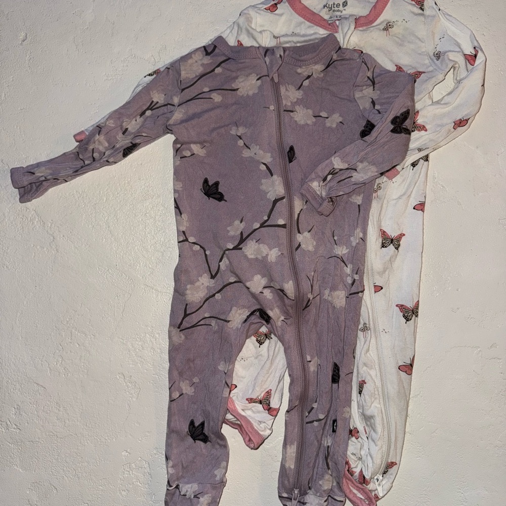 Kyte BABY Rompers 6-12 Cherry Blossom & Butterfly